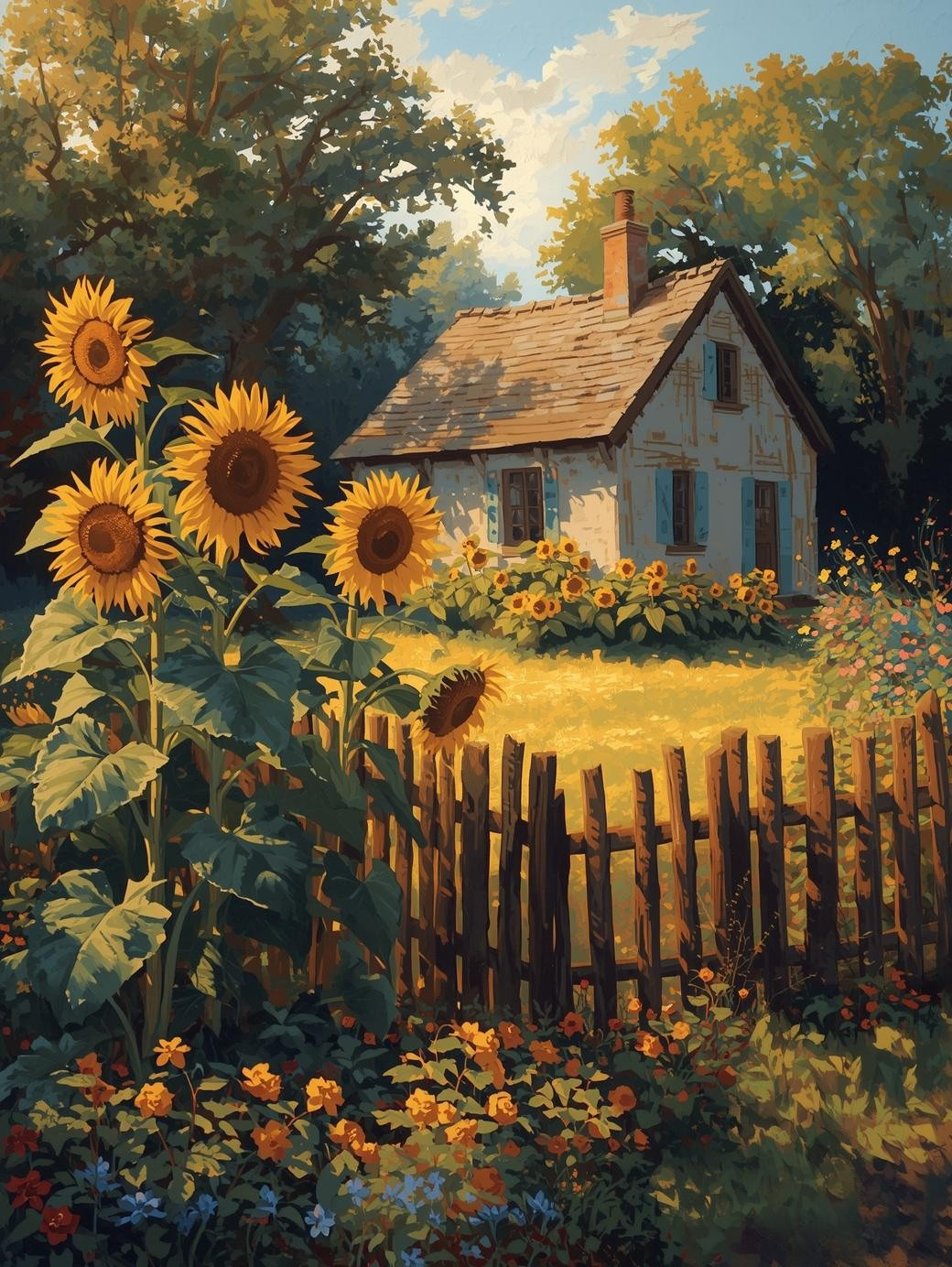 Paint by Number Victorian Cottage with Sunflowers