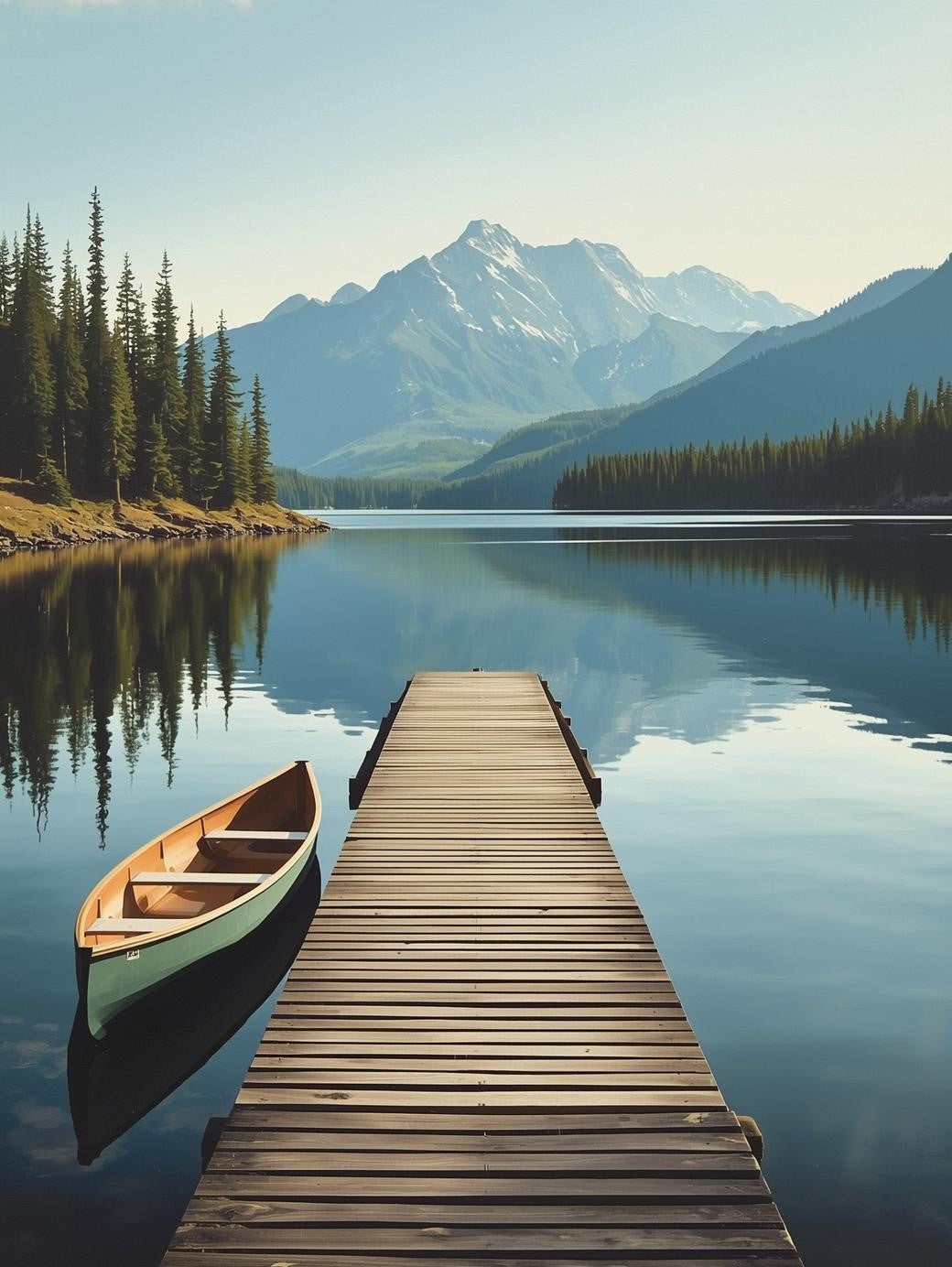 Paint by Number Calm Mountain Lake with Dock and Canoe - Paint by Number Kit for Adults