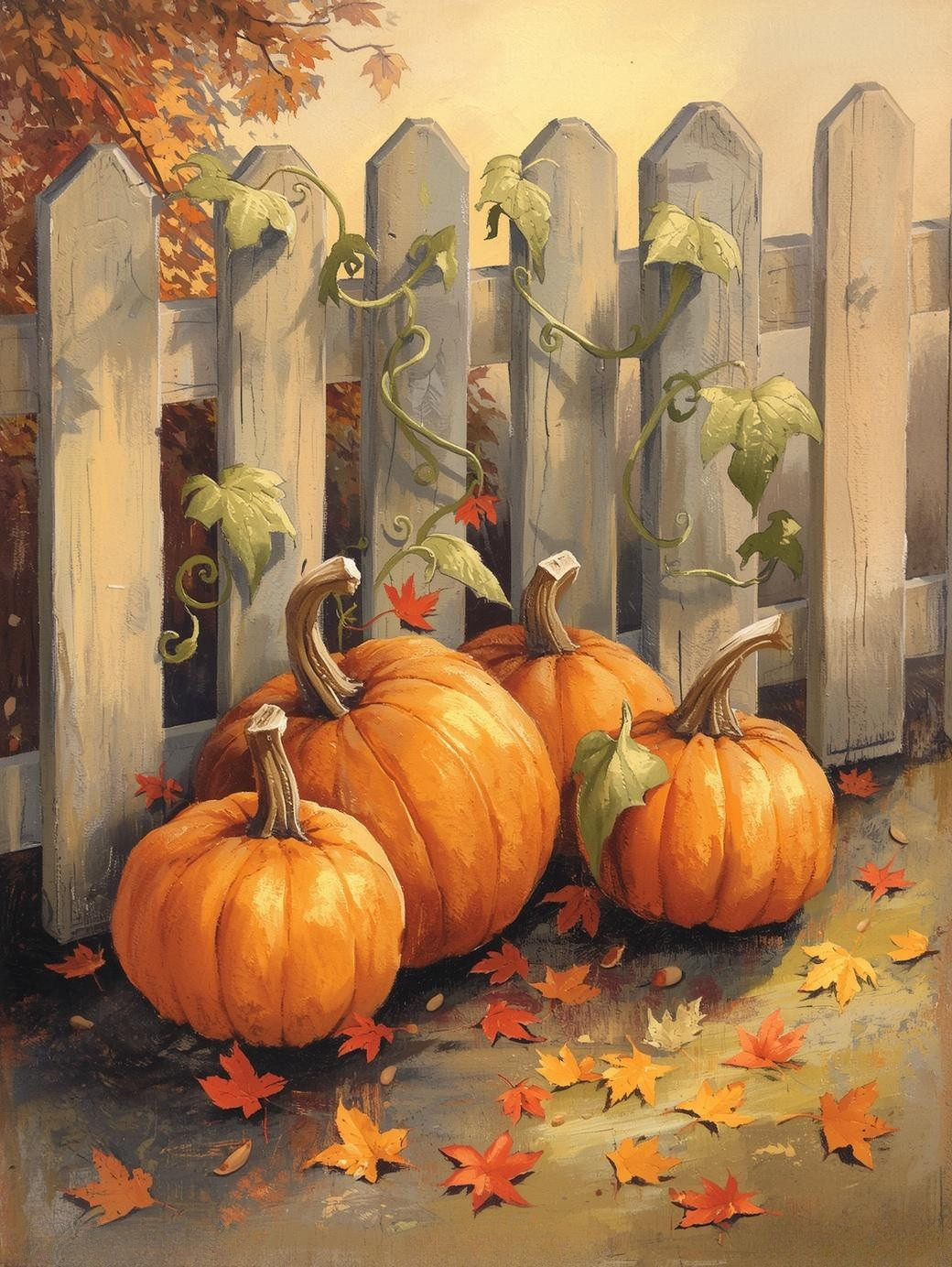 Paint by Number Rustic Pumpkin Patch Fence – Beginner DIY Paint by Number Kit for Adults