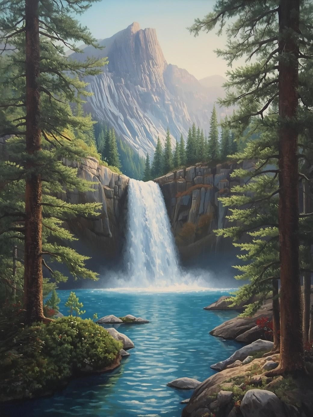 Paint by Number Mountain Waterfall in Pine Forest - Paint by Number Kit for Adults