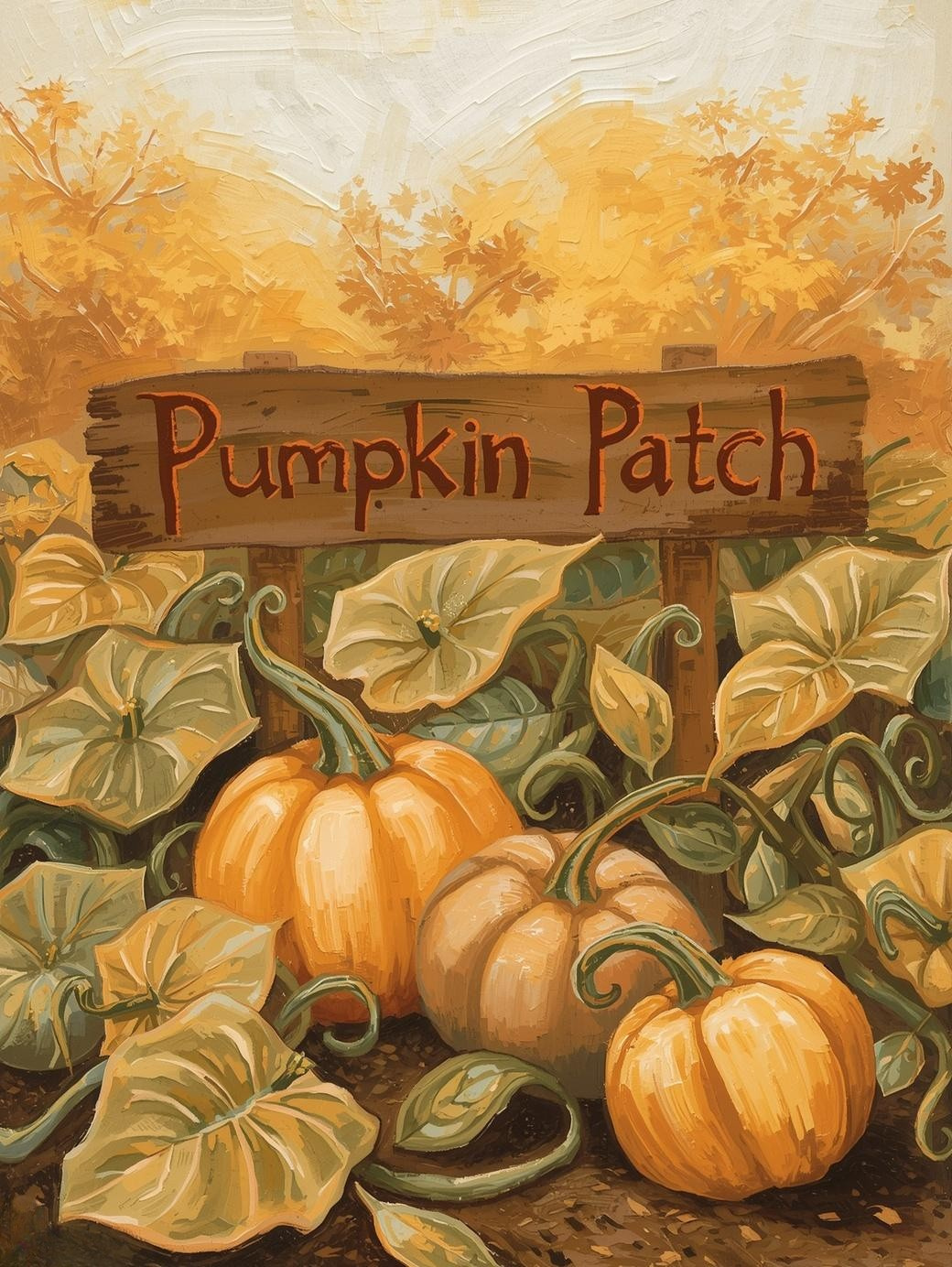 Paint by Number Simple Pumpkin Patch with Vines – Easy Paint by Number Kit for Adults