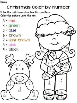 Free Color By Number Girl and Reindeer