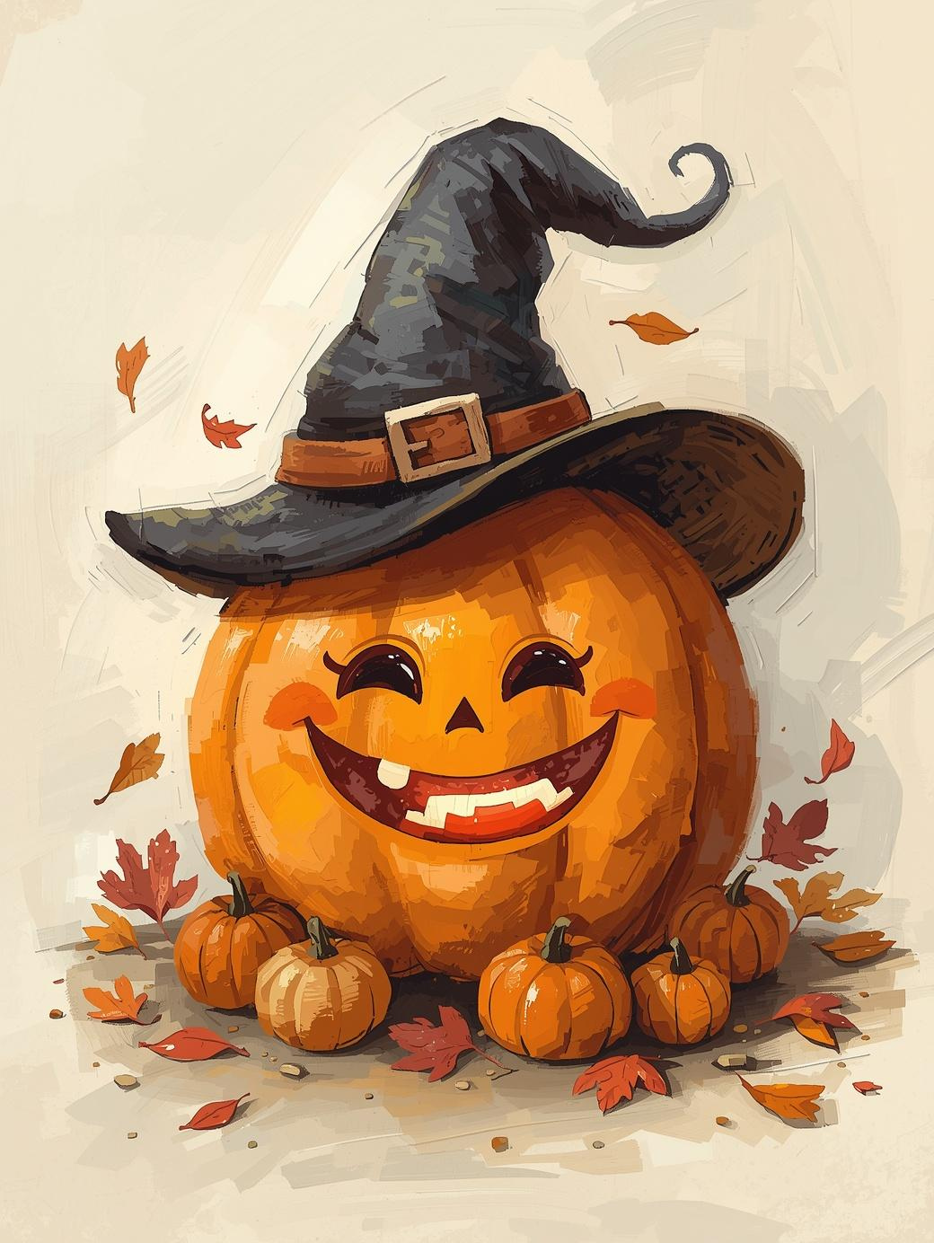 Paint by Number Smiling Pumpkin with Witch Hat – Cute Halloween Paint by Number Kit for Adults
