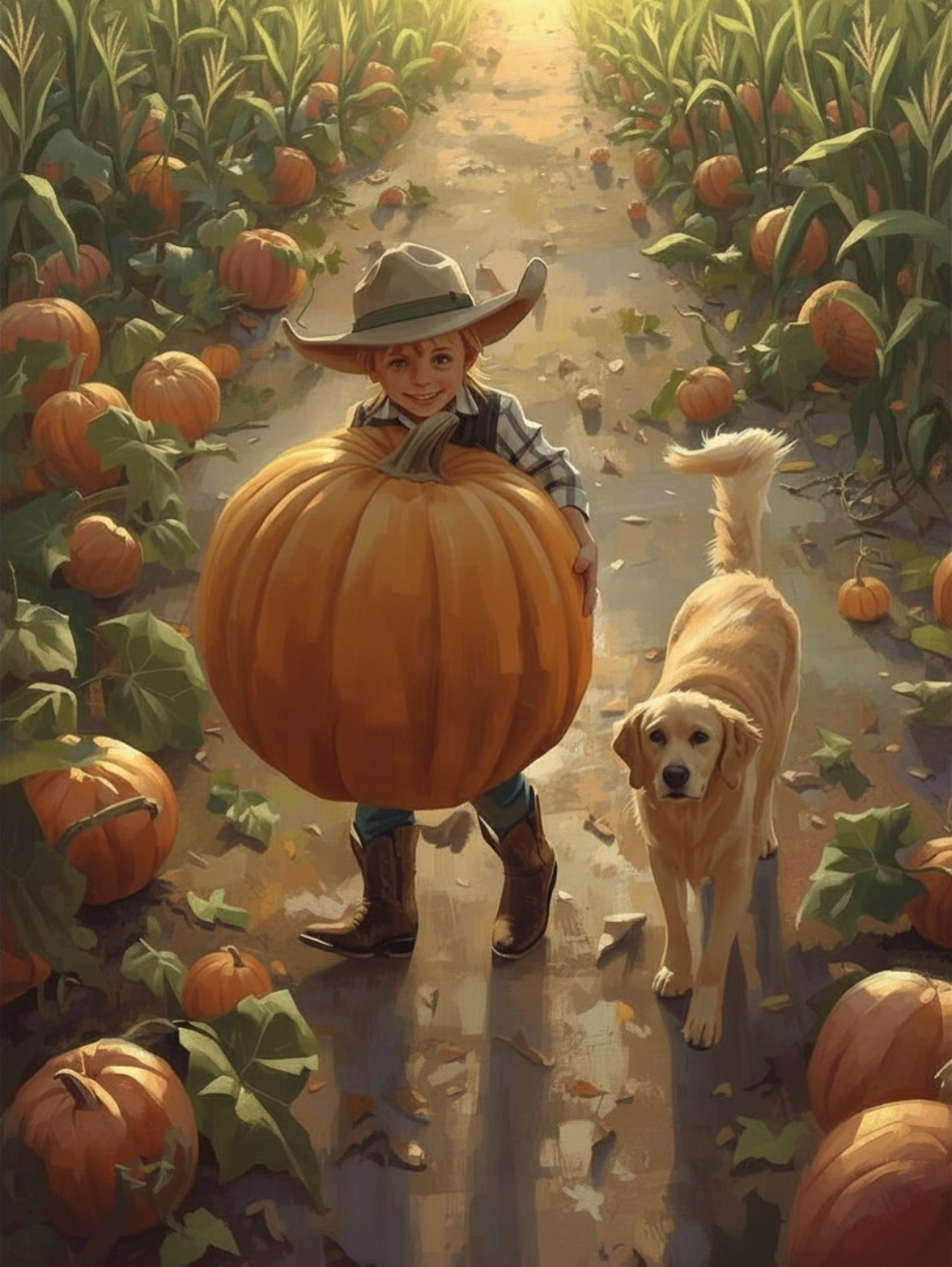 Paint by Number Golden Sunset Pumpkin Patch Adventure – Warm DIY Paint by Number Kit