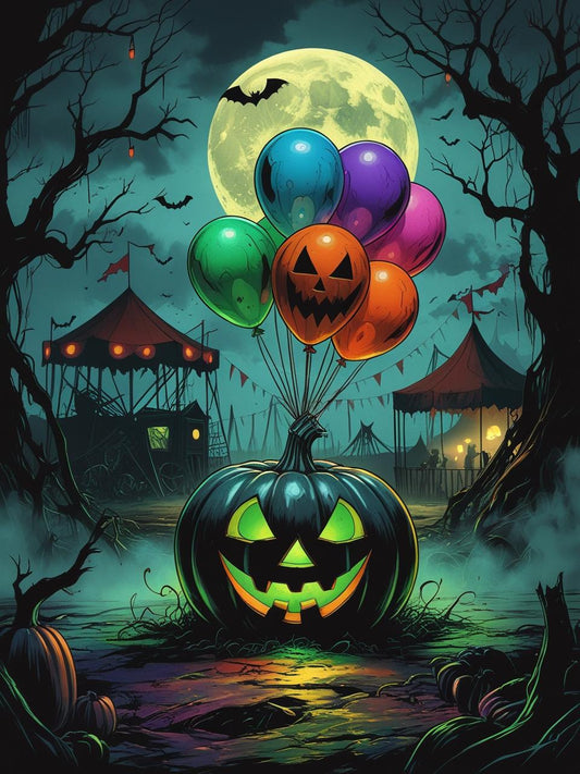 Spirits in the Pumpkin Field Paint by Number