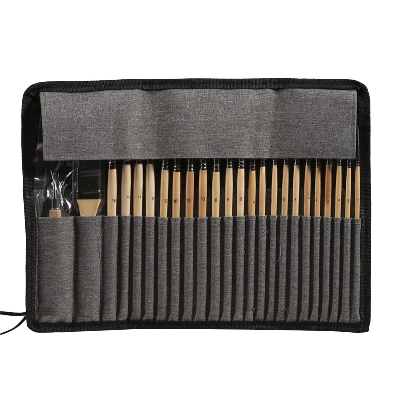 24 Piece Premium Artist Paint Brush Set with Roll up Pouch