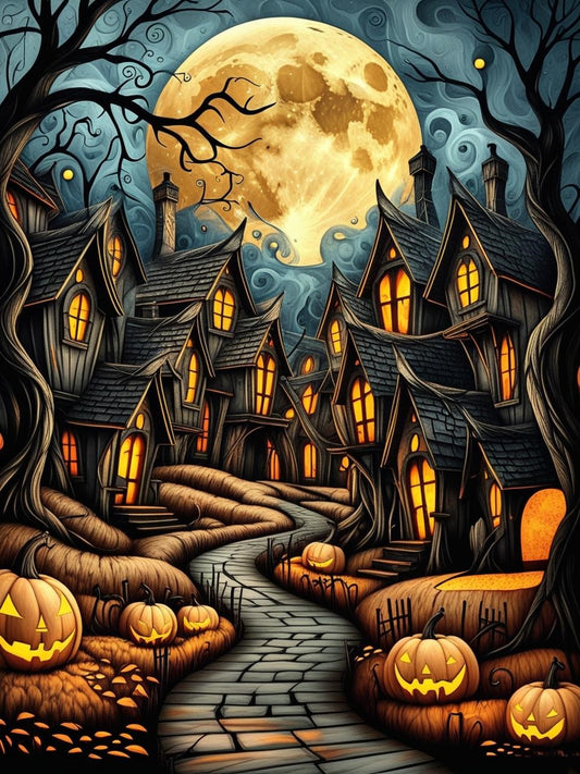 Haunted Halloween Village Paint by Number
