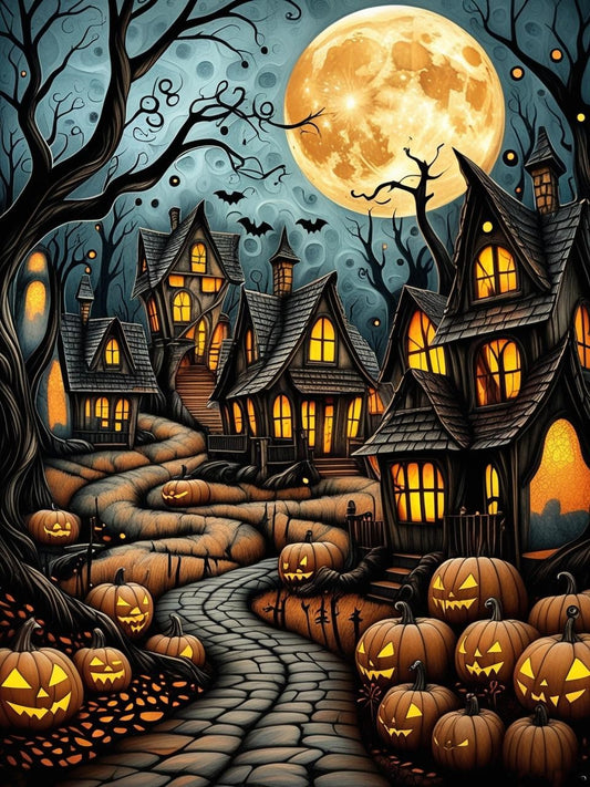 Spooky Village at Midnight Paint by Number