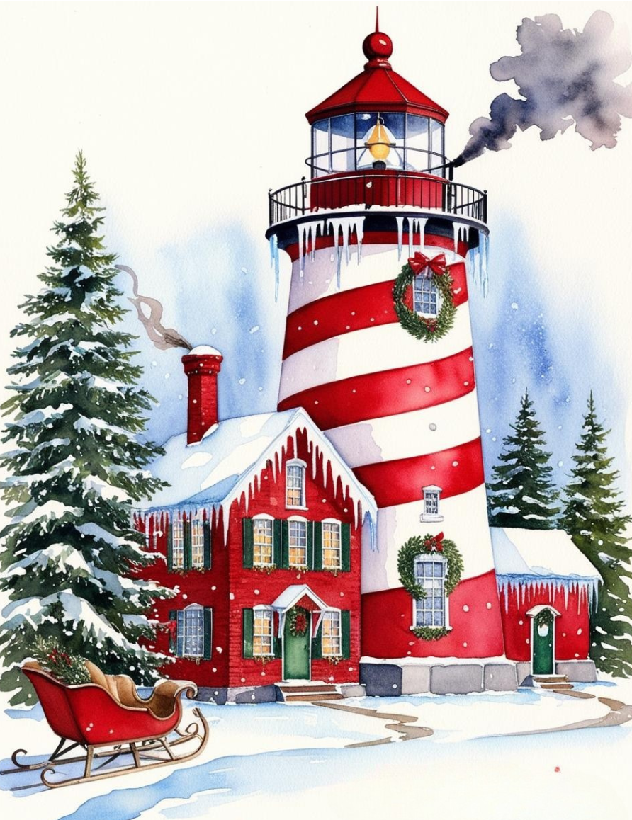 Paint by Number Lighthouse at the North Pole in Snow – DIY Paint by Number Kit