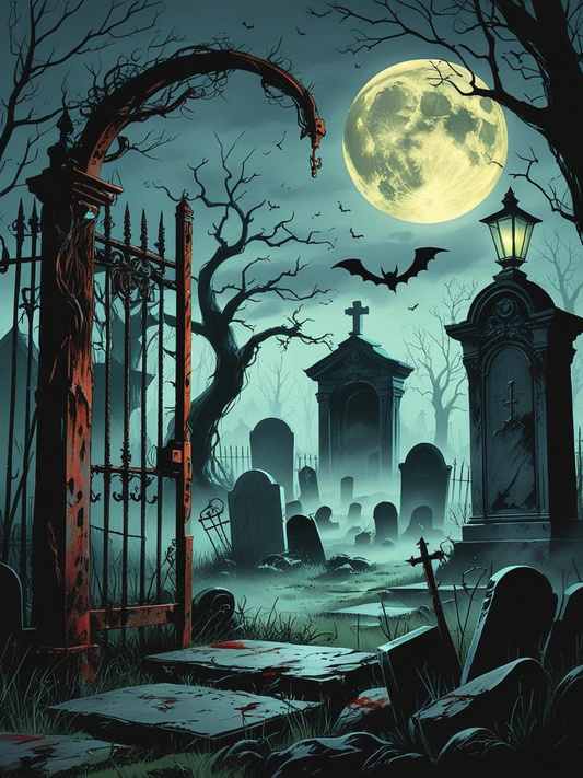 Moonlit Cemetery Shadows Paint by Numbers