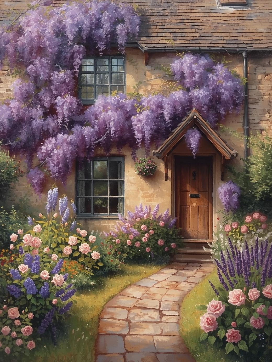 Paint by Number Victorian Cottage with Wisteria