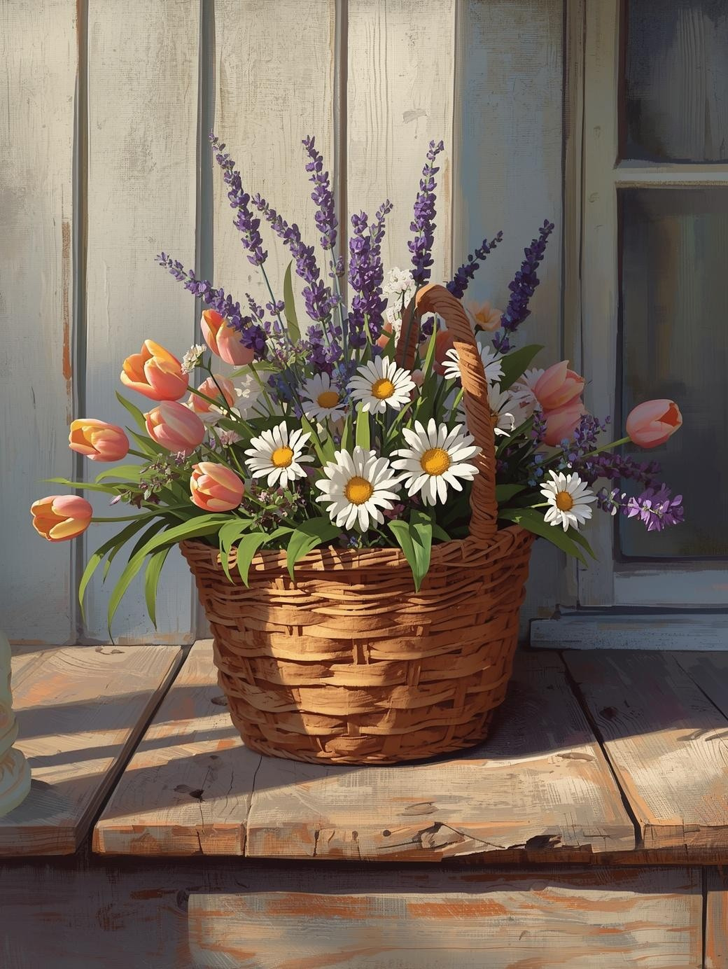 Paint by Number Cottage Tulip Garden – Charming Floral Canvas DIY Kit for Adults, Peaceful Countryside Scene