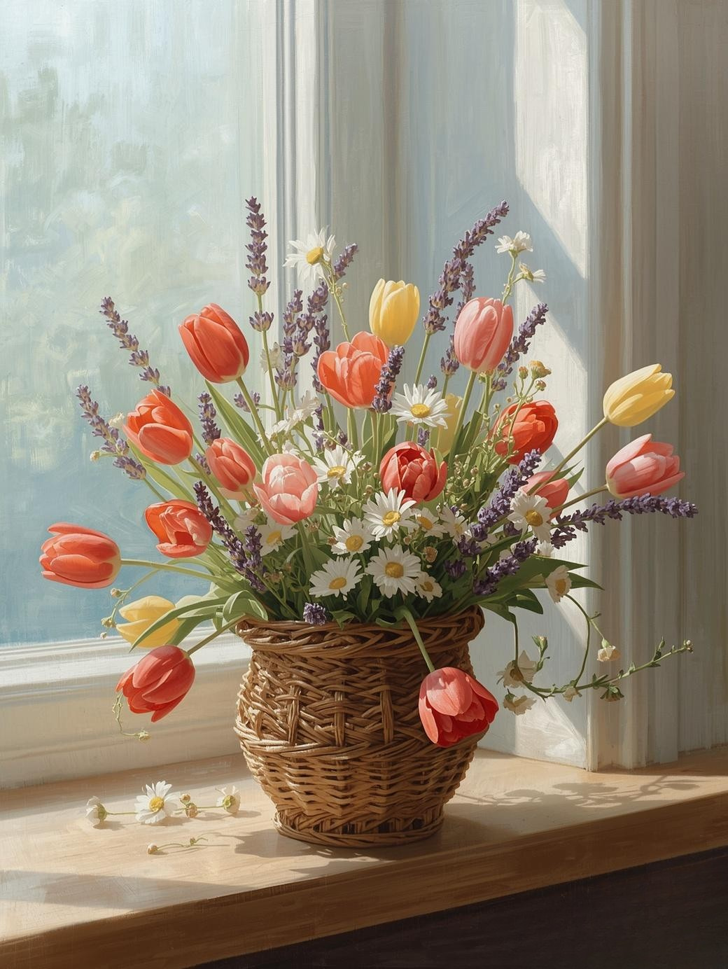 Paint by Number Spring Tulips in Bloom – Vibrant Floral Canvas DIY Kit for Adults, Lush Garden Painting