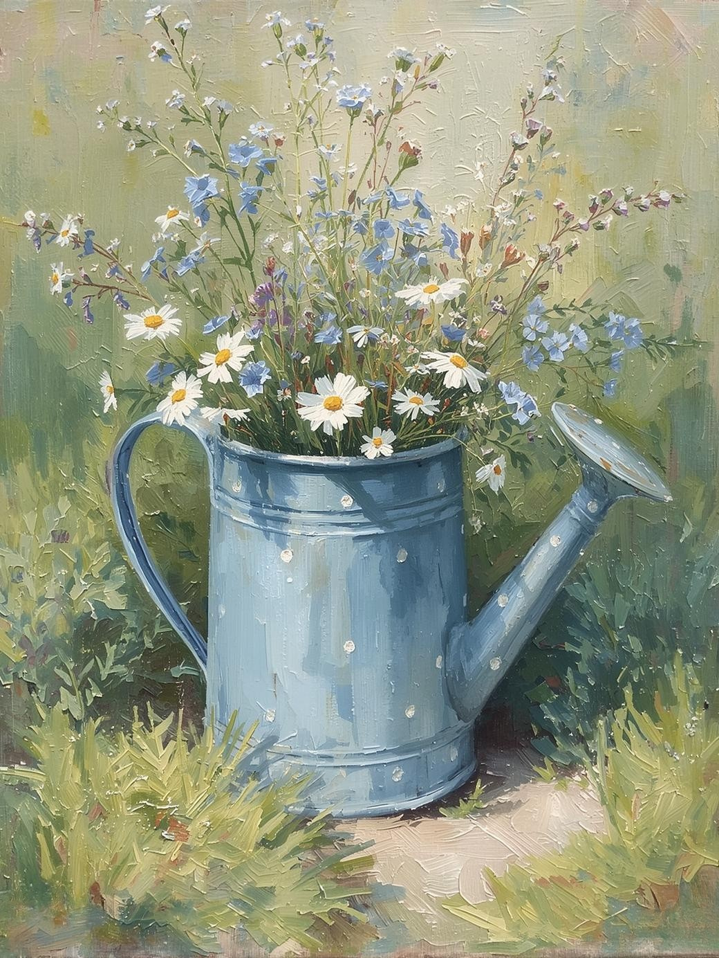 Paint by Number Spring Wildflowers in Watering Can – Vibrant DIY Canvas Kit for Adults, Blooming Garden Floral Art