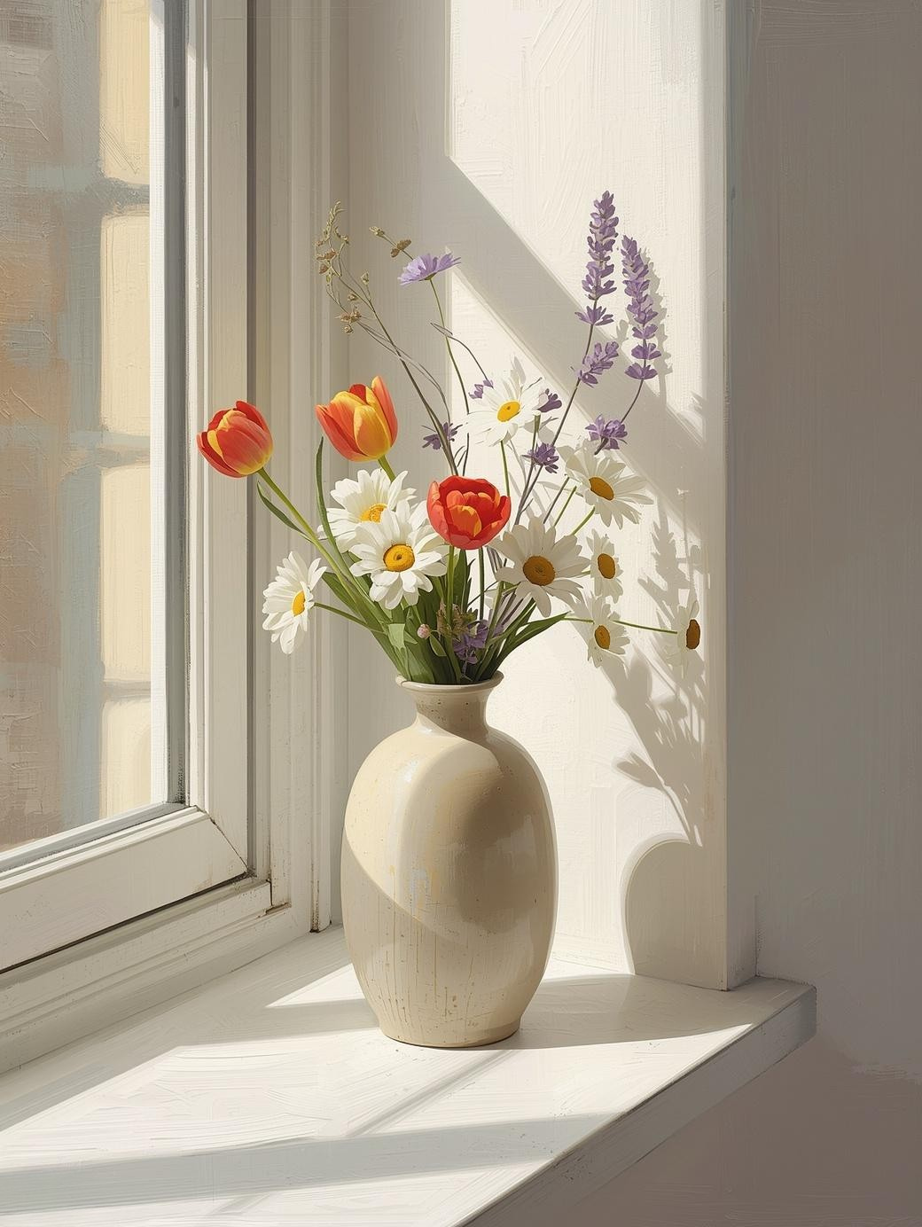 Paint by Number Tulips and Sunshine – Bright DIY Canvas Kit for Adults, Cheerful Spring Garden Painting