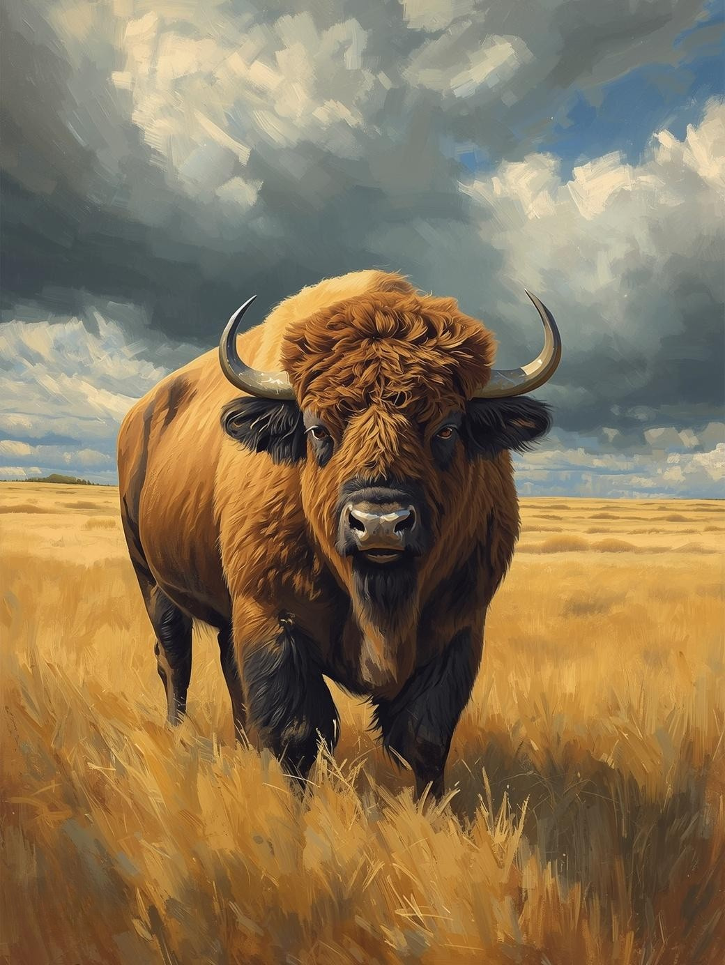 Paint by Number Majestic Buffalo Beneath Stormy Prairie Skies - Adult Paint by Number Kit