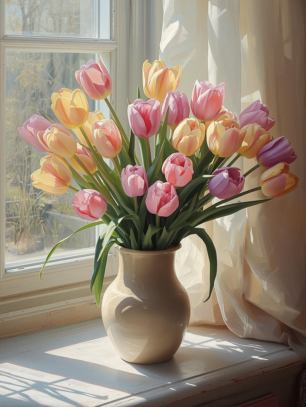 Paint by Number Tulips in a Vase – Classic Floral Canvas DIY Kit for Adults, Elegant Home Decor Painting