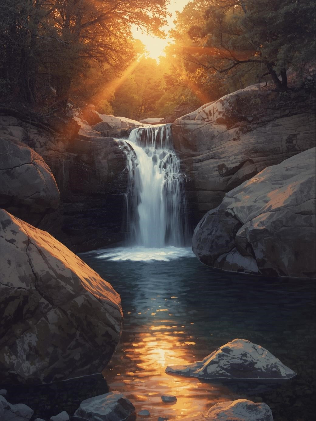 Paint by Number Forest Waterfall at Sunset - DIY Paint by Number Kit