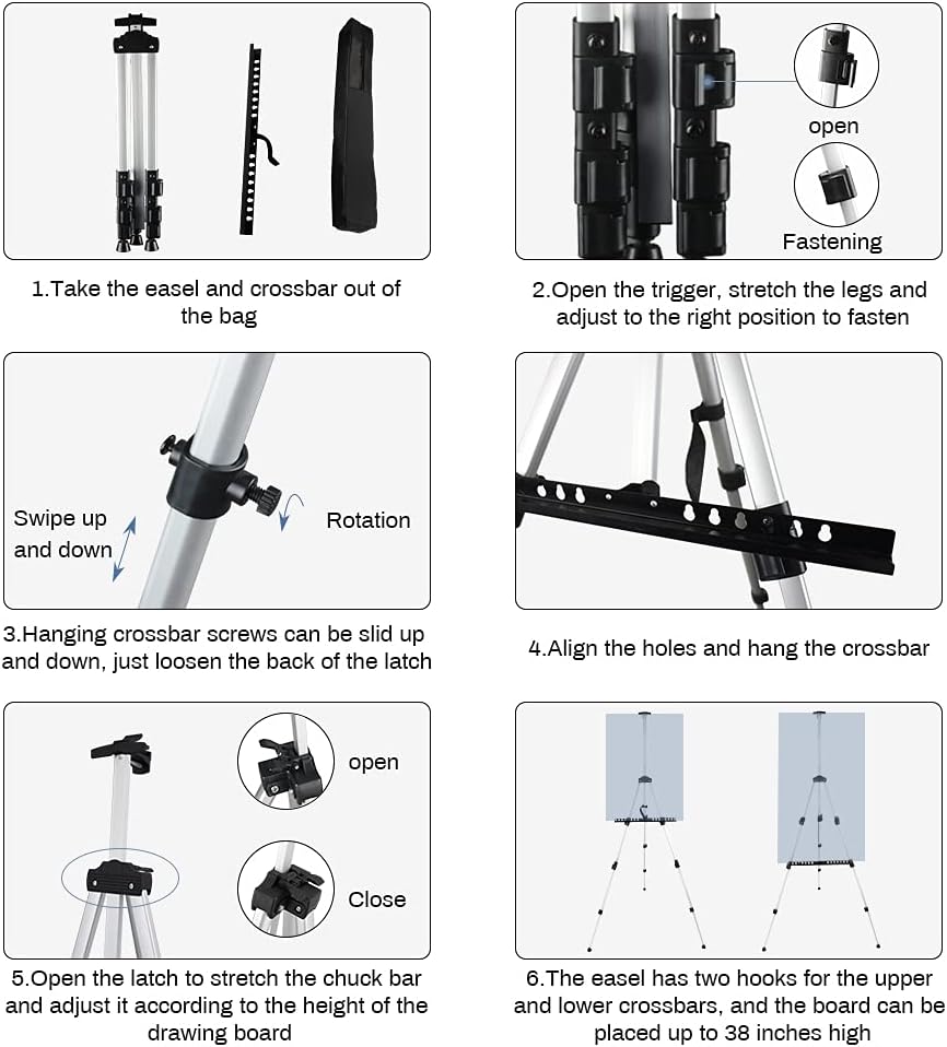 Artist's Adjustable Metal Tripod Easel with Portable Carrying Case
