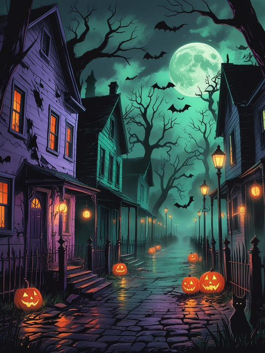 Ghostly Streets Halloween Village Paint by Number