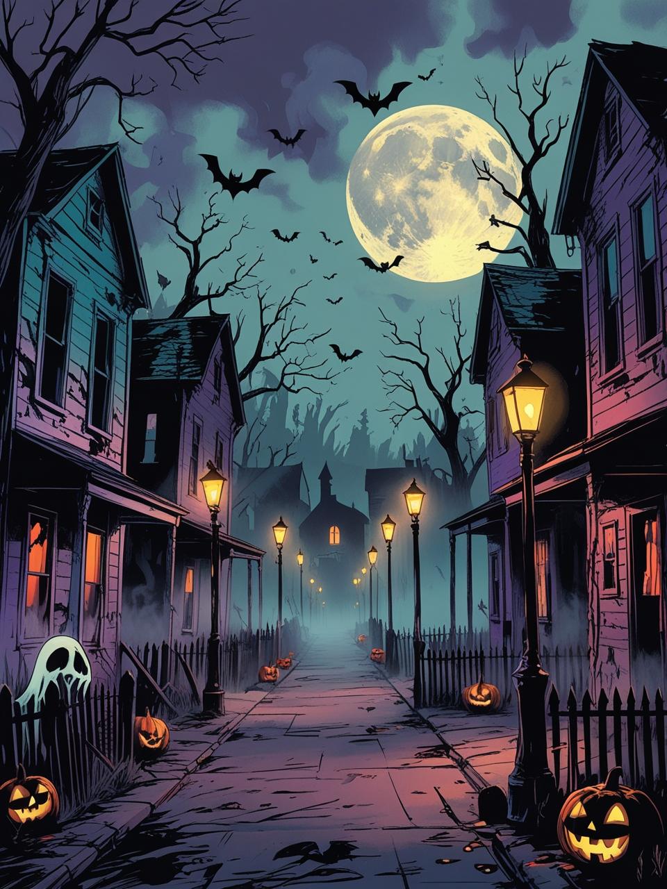 Creepy Cobblestone Village Paint by Numbers