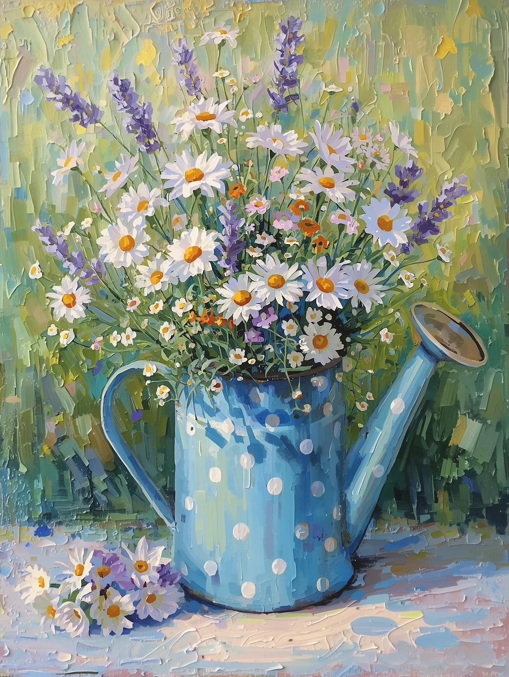 Paint by Number Garden Flowers in Rustic Watering Can – Charming DIY Canvas Kit for Adults, Rustic Country Flower Painting