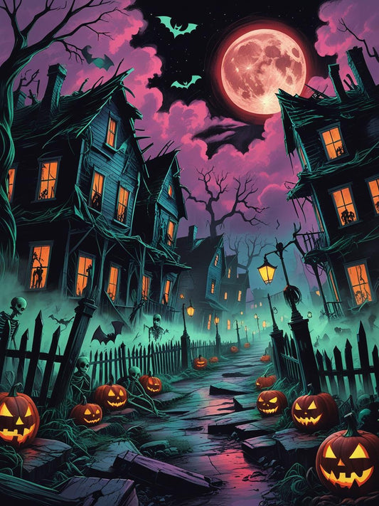 Shadowed Lane Village Paint by Number