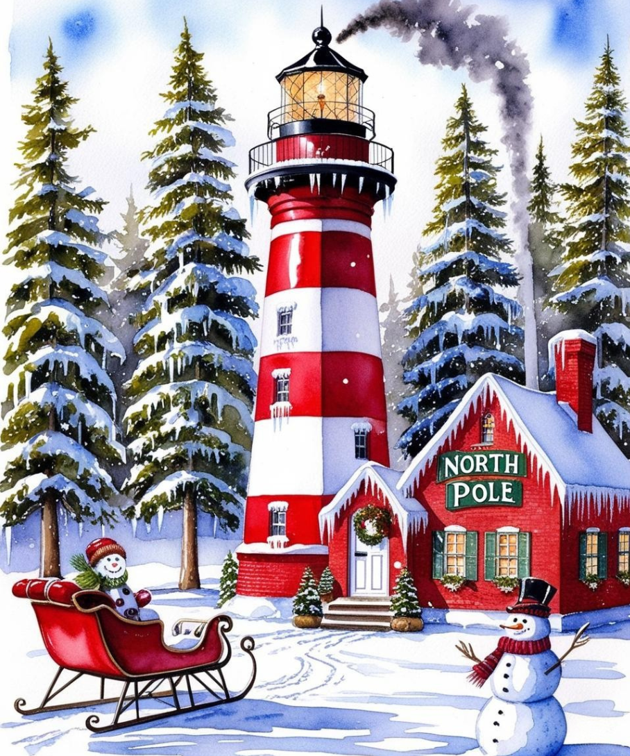 Paint by Number Lighthouse in Winter Wonderland Snow Scene – Paint by Number Kit for Adults