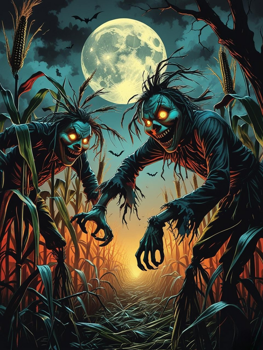 Moonlit Scarecrows Horror Paint by Number