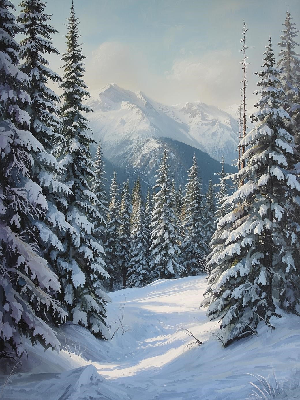 Paint by Number Snow Covered Pine Forest Path - Paint by Number Kit for Adults