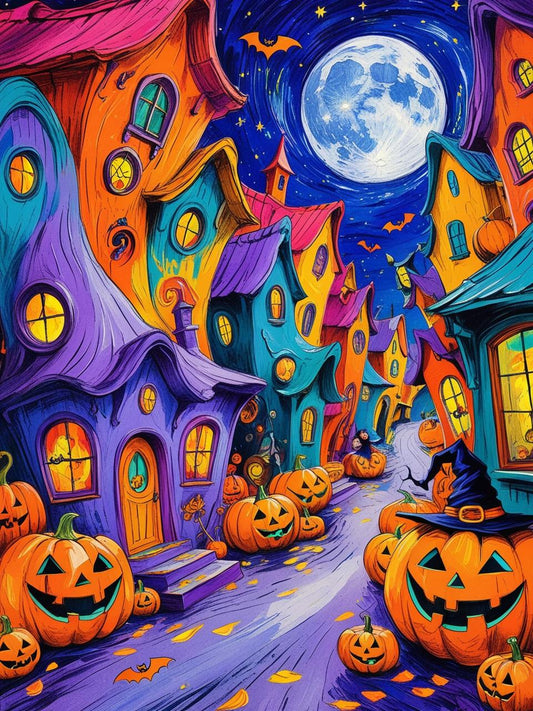 Moonlit Halloween Village Paint by Number