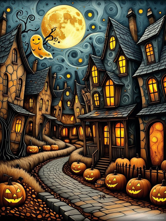 Midnight Harvest Halloween Village Paint by Number