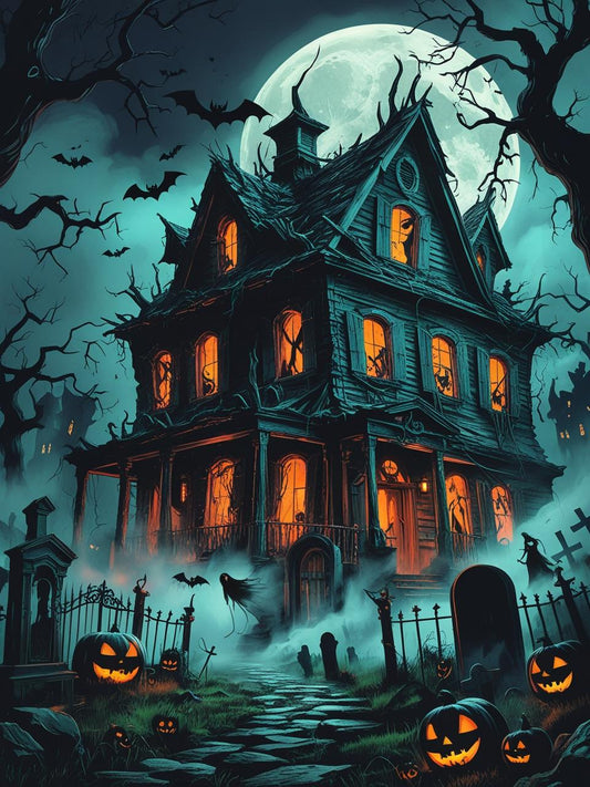 Midnight Shadows Haunted House Paint by Number