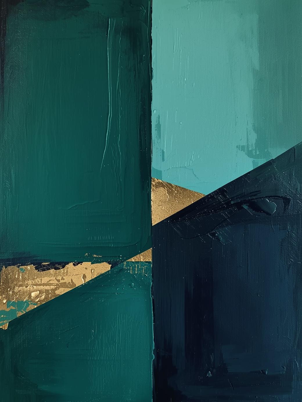Paint by Number Abstract Dark Teal Gold Angles – Modern Canvas Art Kit