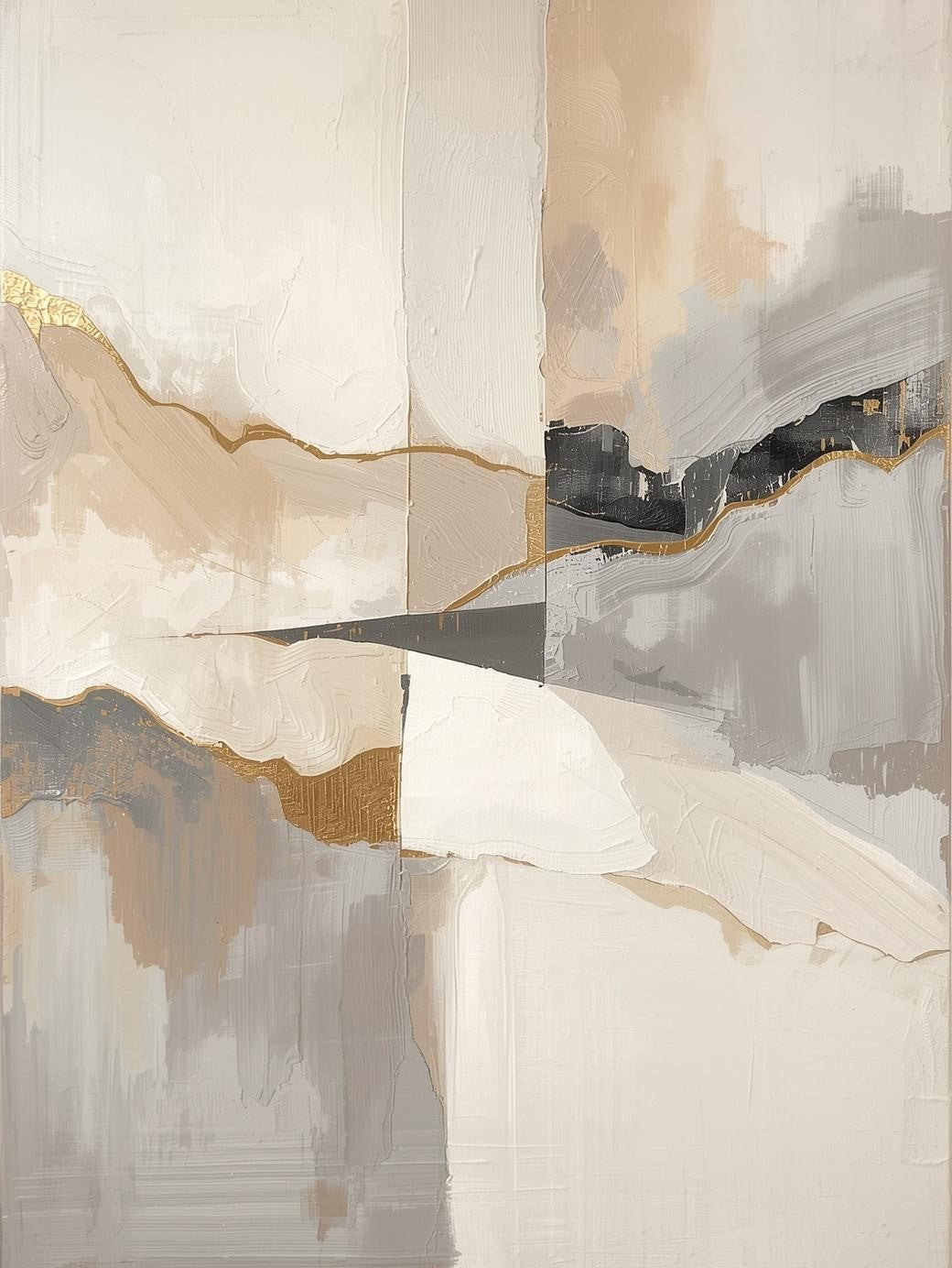 Paint by Number Abstract Neutral Textured Divide – Minimalist Gold Accent Art