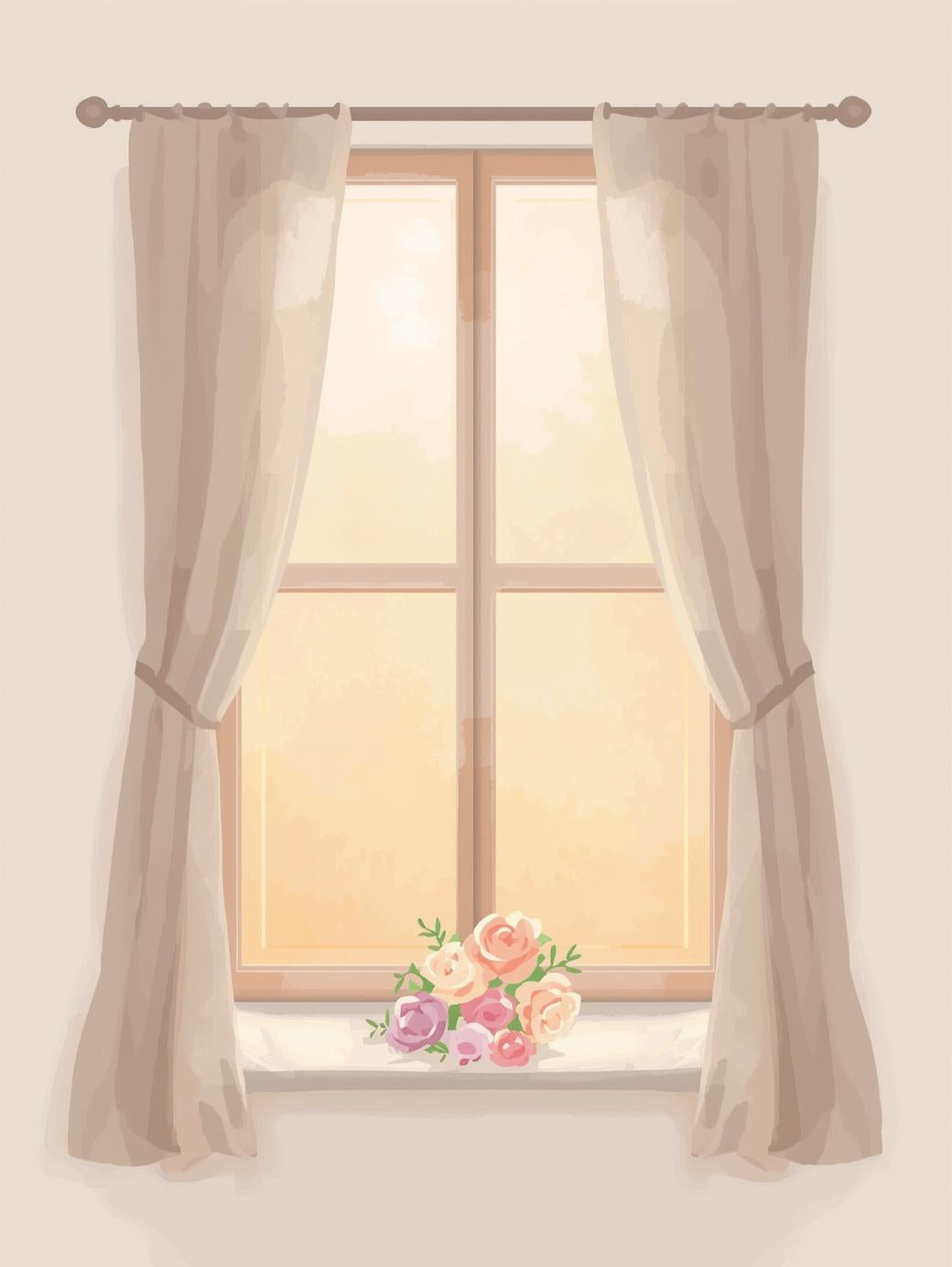 Paint by Number Soft Window with Roses and Light – Easy Paint Kit for Adults