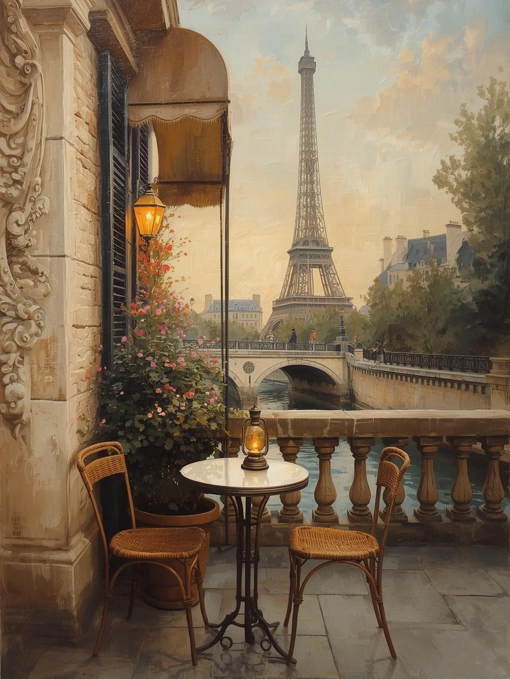 Paint by Number Eiffel Tower Riverside Café View in Paris – Adult DIY Painting Kit