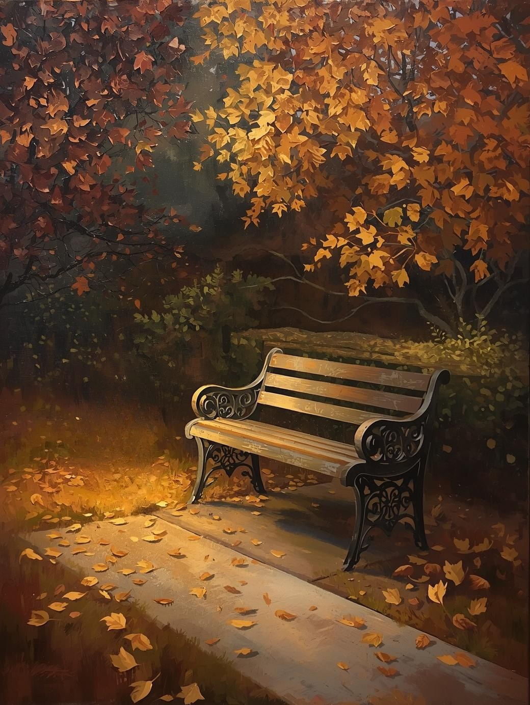 Paint by Number Quiet Autumn Bench – Cozy Park Scene Relaxing Paint Kit