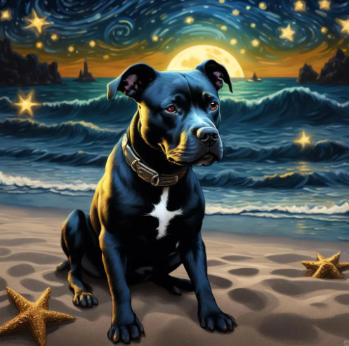 Paint By Number Beachside Buddy American Staffordshire Terrier