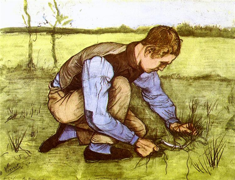 Boy Cutting Grass with a Sickle - Vincent Van Gogh Paint by Number