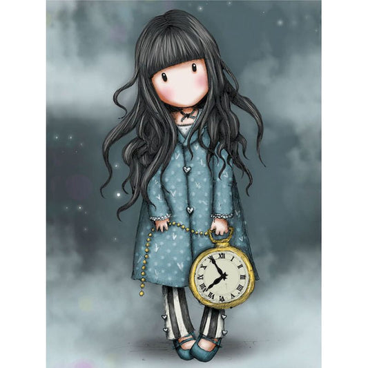 Cartoon Girl with Clock Diamond Painting Set