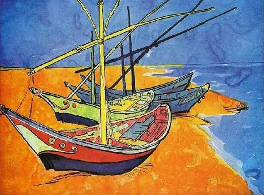 Fishing Boats on the Beach at Saintes-Maries-de-la-Mer -2  Vincent Van Gogh Paint by Number