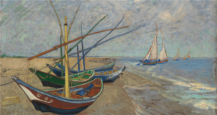 Fishing boats on the Beach at Les Saintes-Maries-de-la-Mer - - Vincent Van Gogh Paint by Number