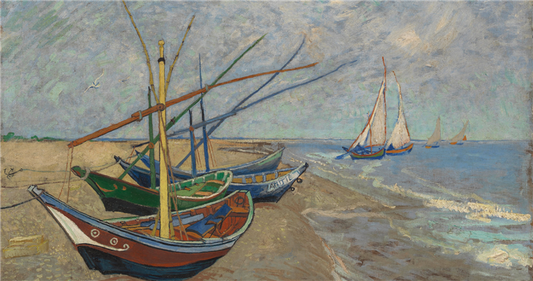 Fishing boats on the Beach at Les Saintes-Maries-de-la-Mer -   -  Vincent Van Gogh Paint by Number