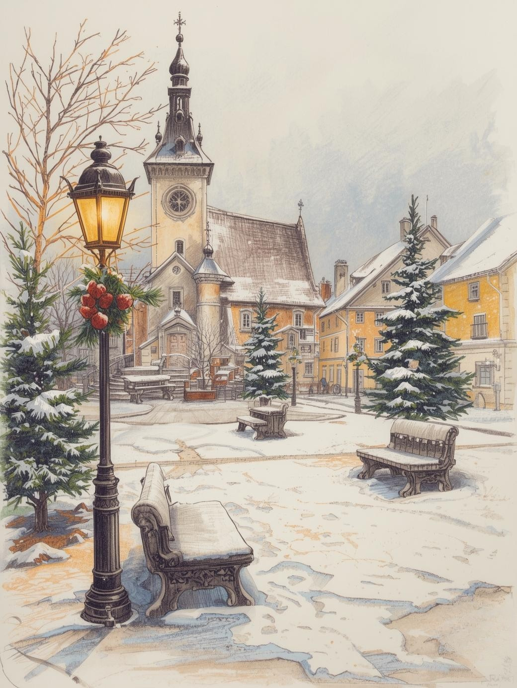 Paint by Number Frosty Alpine Church Square