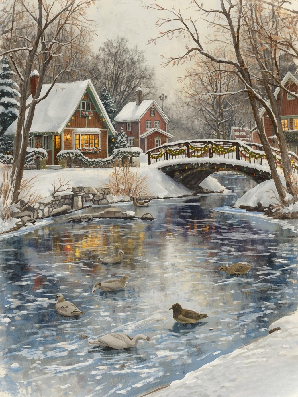 Paint by Number Frozen Pond and Christmas Lights