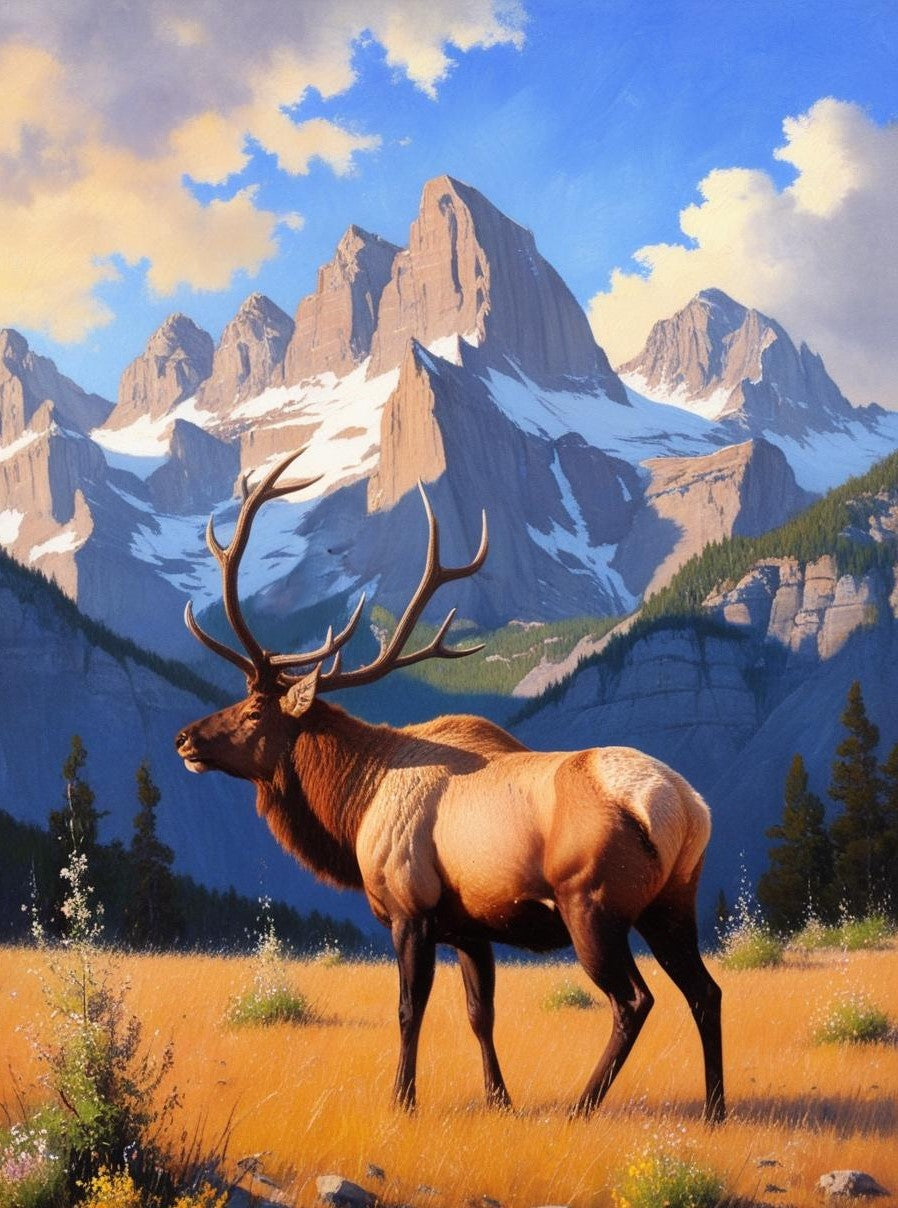 Paint by Number Grand Teton National Park (Wyoming) A Lone Elk in a Golden Meadow