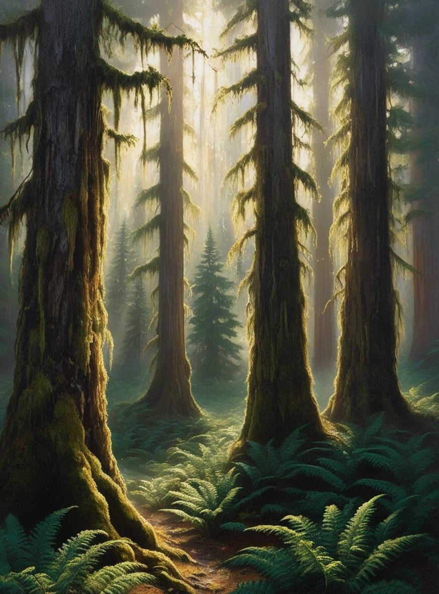Paint by Number Olympic National Park (Washington) Hoh Rainforest with Sunbeams Filtering Through Mossy Trees