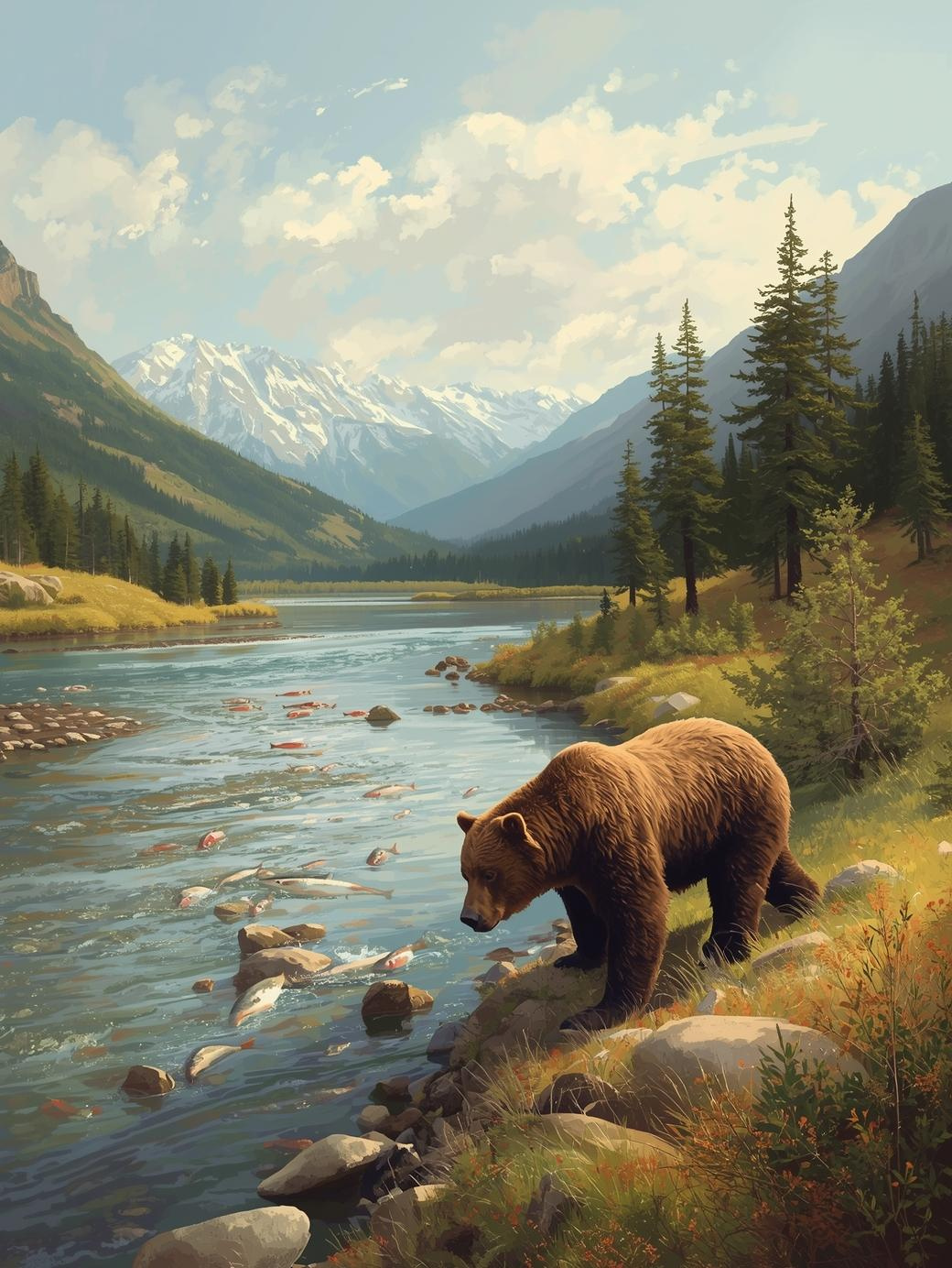 Katmai National Park (Alaska) Paint by Number Bear Fishing