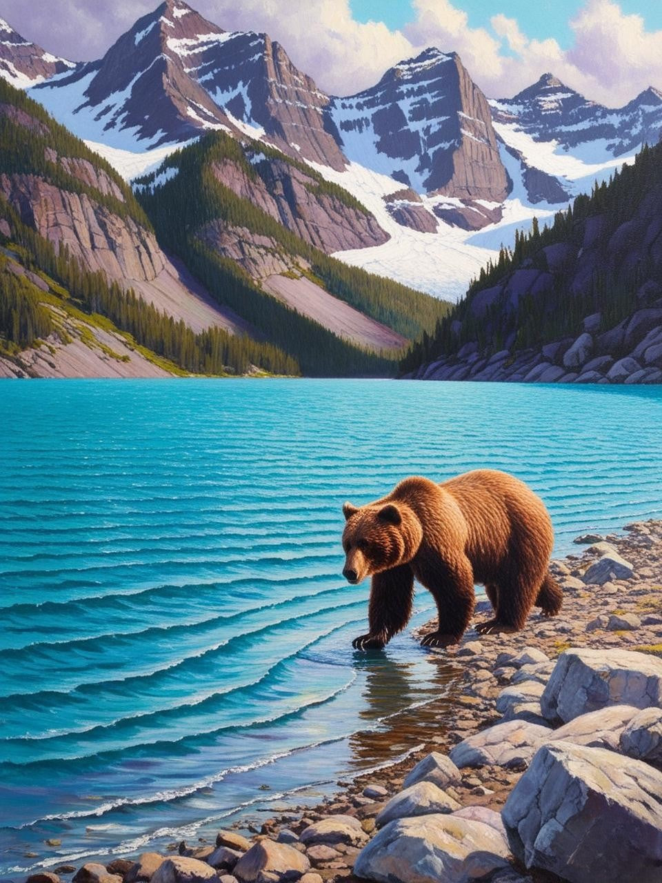 Paint by Number Lake Clark National Park (Alaska) A Grizzly Bear on the Shores of Turquoise Waters